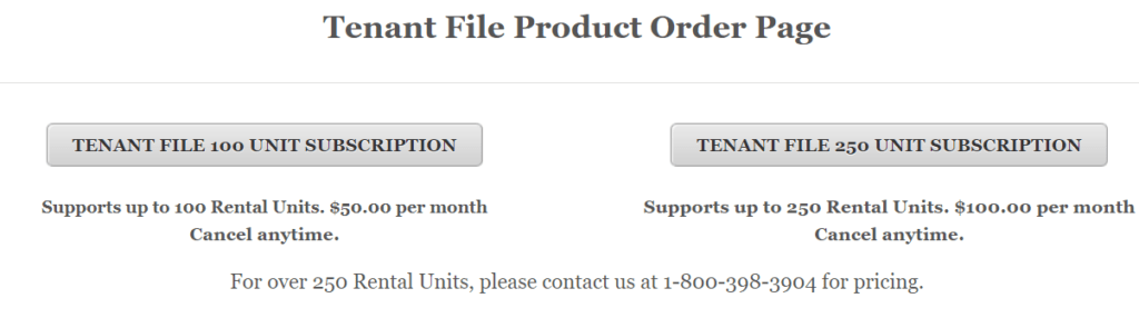 Tenant File Pricing
